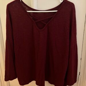 Red v-neck long sleeved top XS